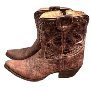 Sonora Double H Women's Boots Brown Western Leather Ankle Boots Size 9